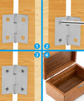 Piutouyar six-pack 1-inch 304 stainless steel butt hinges with mounting screws for boxes and cabinets; shown installed on wood panels.