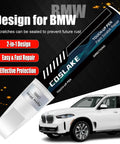 BMW Alpine White 300 Dope Touch Up Paint Kit With 2 In 1 Scratch Remover Pen featuring a white BMW car