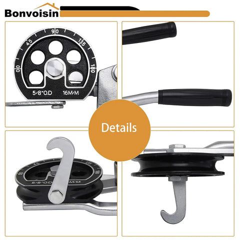 Close-up details of Five Eighth Inch OD Tubing Bender Manual Pipe Bender For Soft Copper And Aluminum Pipes 0 To 180 Degree HVAC