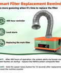 Powerful Desktop Solder Fume Extractor with 2 in 1 HEPA and Activated Carbon Filter, smart filter reminder displayed on screen