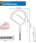 Heavy Duty Ceiling Hooks Set Of 12 2.9 Inch Vinyl Coated Hooks For Hanging Plants Cups And Lights With Screw Plugs White Durable