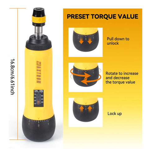 Torque Screwdriver Bit Set With Locking Chuck Never Drop A Bit 13 Piece Driver Kit Ten To Seventy Inch Pounds One Quarter Inch Quick