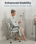 Heavy Duty Shower Chair For Elderly And Disabled With Padded Armrests And Back Adjustable Height Bath Seat Built Tough Non Skid Base Solid Grip Zero Worries Everyday Bathroom Safety Blue in a shower setting.