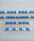 9 Slot Wall Mounted Garden Tool Rack With 6 Hooks In Blue Steel, showing multiple sections of the heavy duty hanger system