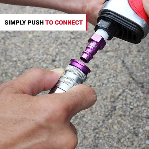 HighFlowPRO V Style Purple Pneumatic Couplers And One Quarter Inch NPT Air Plugs Easy Push To Connect ColorMatch Set Pro Grade Tool Power Compatible With V Style Connectors Box Of Ten