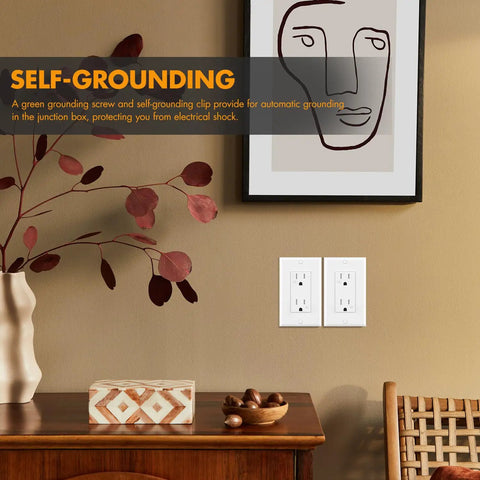Tamper Resistant Decorator Receptacle Outlet 15 Amp 125 Volt Grounding UL Listed White Wall Socket Pack Of 50 Built Tough High Impact Thermoplastic Face And Back Body For Finger Safe Install
