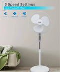 Height Adjustable Pedestal Standing Fan With Remote And Touch Control Panel 18 Inch 90 Degree Oscillation 3 Speed Settings