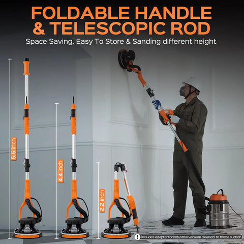 All In One Drywall Sander With Extendable Handle And LED Light, 8.5 Amp Popcorn Ceiling Removal Tool used on ceiling