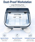 Zhenyuwang Desktop Dental Dust Collector with Bright 3 Sided Shadow Free Led Lights For Precision Work And Easy Tiered Cleanup System Perfect For Clean And Professional Oral Care Workspace Efficiency, showing spacious interior and ergonomic design.