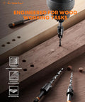 All In One Countersink Drill Bit Set With Wood Plug Cutter And Stop Rings for Pros and DIYers Crosstar 18 Piece Kit in use