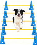 Dog Agility Hurdle Cone Set with ten twelve point five inch cones and five thirty one point five inch rods, dog jumping
