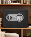 Slick Compact Home Safe Box With Coin Slot And Digital Keyboard Personal Safe for Money Cash and Documents, Black, on shelf