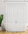 Clear Extra Long Shower Curtain Liner 72 By 96 Inches Lightweight EVA 4G Plastic Bath Liner With Rustproof Metal Grommets and 5 Magnets hanging in bathroom
