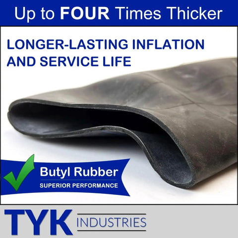 Close-up of Multifit 26x12-12 ATV UTV Inner Tube with TR6 Valve Stem showcasing butyl rubber material.