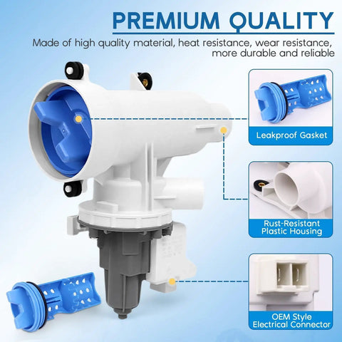 Upgraded Heavy Duty Washer Drain Pump Filter Assembly Direct Oem Swap For Ge Washing Machines, with leakproof gasket and rust-resistant plastic housing.