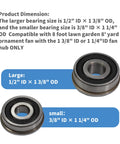 Windmill Bearing Repair Kit For Lawn Garden Eight Foot Yard Ornament Fan With One Half Inch ID By One And Three Eighths Inch OD And Three Eighths Inch ID By One And A Quarter Inch OD Durable Bearing Steel For No Fuss Easy Install On Eight Foot Hub, showing two sizes of bearings