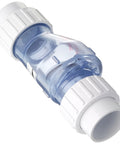Zoeller 30-0041 PVC 2-port check valve, 1-1/2 in, translucent blue body with white compression fittings