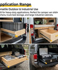 Beefy Heavy Duty Locking Drawer Slides With Screws 500 Lb Capacity Full Extension 3 Fold Ball Bearing Rails for van storage