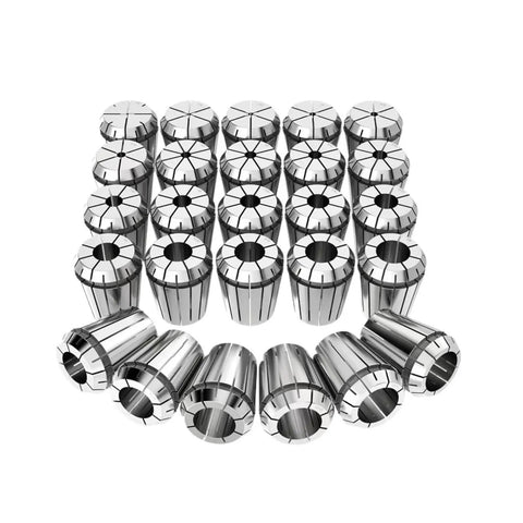 Top Tier 1 Pcs High Precision Er Spring Collet Chuck For CNC Router Mill Machine Lathe Tooling Grip Clamping System With Secure Hold Low Runout, steel collet chucks arranged in a grid.