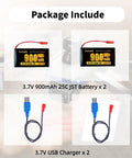 3.7V 900mAh LiPo Battery With JST Plug For MJX Syma Holy Stone Sky Viper RC Drones Including X56W X400 X400W X300C X400C X800 HS110 HS200 S670 Twin Pack Rechargeable Drone Batteries, shown with chargers