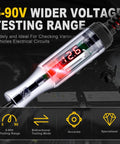 5-90V Digital LED Circuit Tester With Voltage Display Auto Bidirectional Light Tester Extended Spring Wire And Probe For Cars Trucks RVs And More Easy Read Electrical Voltage Checker For Vehicle Troubleshooting shown at 5-90V range