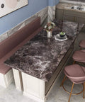 Dark Marble Peel And Stick Wallpaper For Countertops And Cabinets, Waterproof Vinyl Wrap, Oil Resistant And Self Adhesive, on kitchen island.