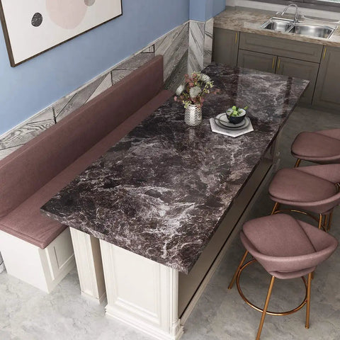 Dark Marble Peel And Stick Wallpaper For Countertops And Cabinets, Waterproof Vinyl Wrap, Oil Resistant And Self Adhesive, on kitchen island.