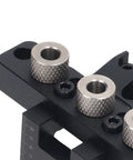 Close-up of the Rock Solid 3 In 1 Pocket Hole Jig Kit and Doweling Guide featuring durable anodized aluminum components.