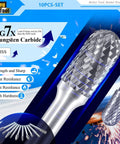 Asieg Tool carbide burrs set, 10pcs, 1/4 inch shank, double-cut tungsten carbide rotary burrs for die grinder
