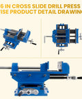 Three-angle view of Badass Six Inch Cross Slide Drill Press Vise with smooth XY axis travel for precise machining.