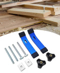 Solid Blue Aluminum T Track Hold Down Clamps For CNC Routers And Drill Presses Durable Slot Fixtures with hardware on woodworking table.