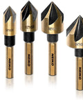 Pro Grade Countersink Drill Bit Set for Wood and Metal, 1/4 Inch Tri-Flat Shank, 5-Piece M2 High Speed Steel, front view