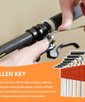 20 Piece Orange Home Tool Set With Ergonomic TPR Handles, Durable Chrome Plated Tools For DIY Home Repairs And Outdoor Projects, Includes Portable Storage Box, Perfect For DIYers Men Women And College Students shown with Allen keys used on bicycle handlebars.