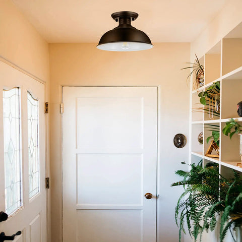 Entryway with 2 Pack Industrial Semi Flush Mount Ceiling Lights In Rustic Black Metal Finish, 13 inch, hallway view