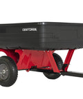 Tow Behind Poly Dump Cart With 10 Cu Ft Bed And 350 Lb Load Capacity, Rust Resistant Poly Bed, 14 Inch Pneumatic Tires, Easy To Use Hand Dump Mechanism, Lawn And Garden Cart For Mowers, Made In USA, side view
