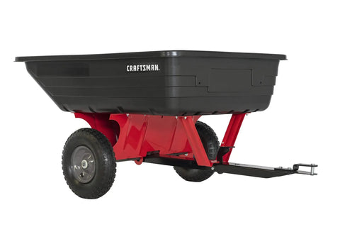Tow Behind Poly Dump Cart With 10 Cu Ft Bed And 350 Lb Load Capacity, Rust Resistant Poly Bed, 14 Inch Pneumatic Tires, Easy To Use Hand Dump Mechanism, Lawn And Garden Cart For Mowers, Made In USA, side view