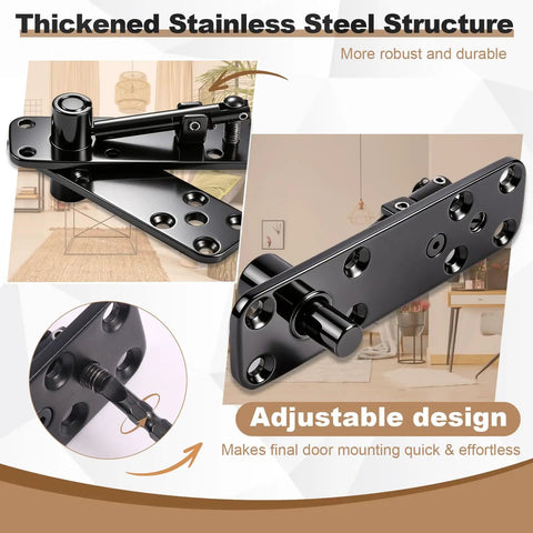 Heavy Hitter Hidden Door Pivot Hinge With Slick 360 Degree Rotation And Rock Solid Stainless Steel Hardware Kit For Secret Bookshelf And Swing Door Upgrades In Sleek Matte Black Finish thickened stainless steel pivot hinge with adjustable design for easy door mounting.