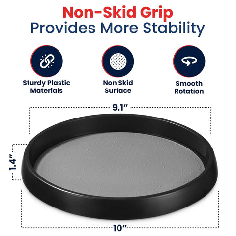 10 Inch Lazy Susan Turntable Set Of 4 Non Skid Cabinet Organizer for Kitchen Pantry and Bathroom, showing size and features.