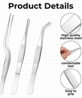 Pro Grade Garden Tweezers Set Of 3 Stainless Steel Plant Tweezers With Straight And Curved Tips, 6.22In 6.33In 6.4In
