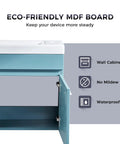 Compact 16 Inch Floating Bathroom Vanity With White Ceramic Vessel Sink Blue MDF Storage Cabinet Modern Minimalist Design Easy Clean Surface Humidity Resistant Wall Mounted Vanity And Sink Combo Space Saver No Fuss Setup