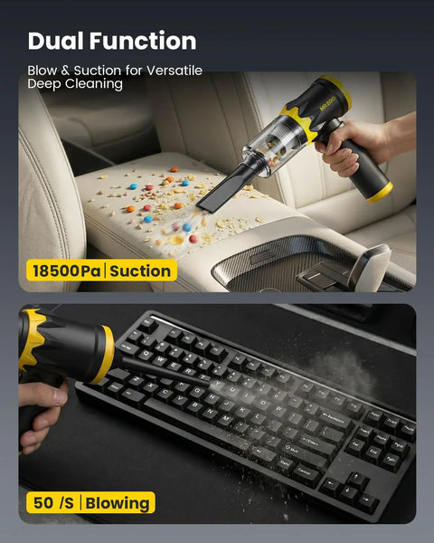 Cordless Handheld Car Vacuum 18500Pa High Power Cleaner With 4 In 1 Nozzle Set cleaning car seat and keyboard