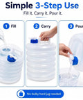 Collapsible Water Jug With Spigot 10 Liter Foldable Camping Bottle BPA Free Portable Water Storage Cube With Handle for steps of fill carry pour