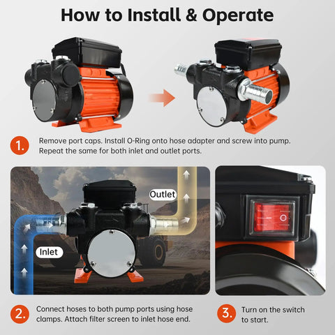 Installation guide for Powerful 110 Volt Fuel Transfer Pump With Half HP Motor Delivers Eighteen GPM For Diesel Kerosene Biodiesel Self Priming.