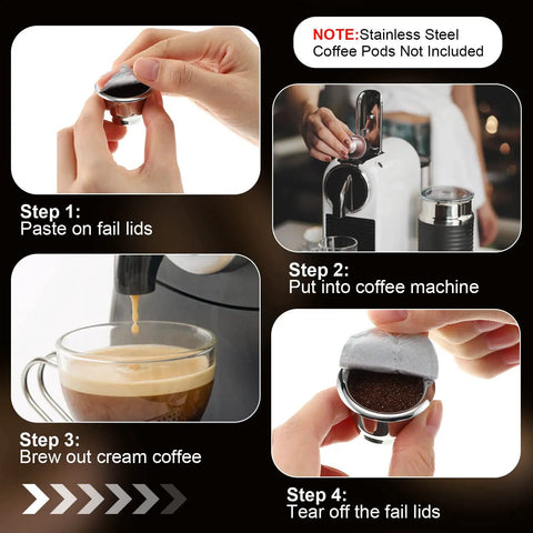 204 Pack Espresso Capsule Foil Seals Aluminum Lids And Stickers For Reusing 37 mm Pods, Compatible With Most Espresso Machines