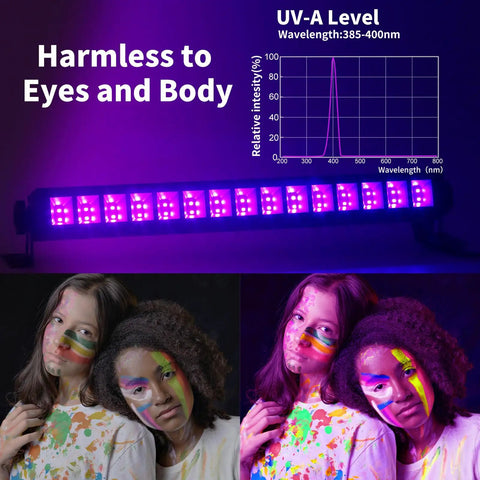 30W Black Light Bar With 30 LEDs Black Light Flood Light illuminates models with body paint, UV-A graph, harmless label
