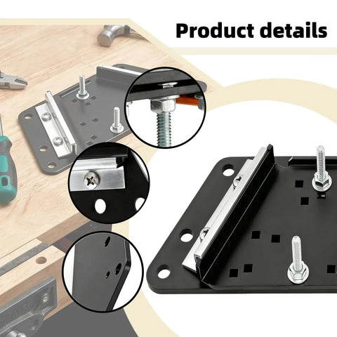 Heavy Duty Precision Workbench Plate Kit With Powder Coated Steel Frame close-up, showing screws and pre-drilled plate.