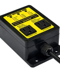 Black automatic dust control switch for contractors and woodworkers, hands free vacuum switch with auto shutoff for dust collectors.