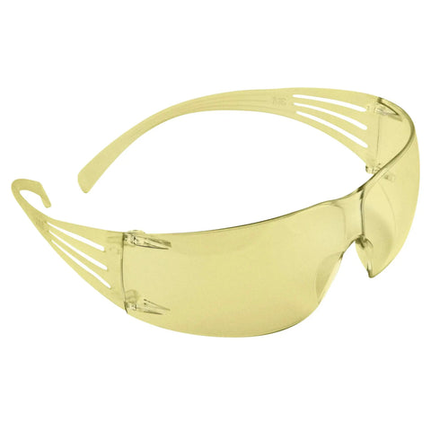 Rugged Safety Glasses Featuring Self Adjusting Flex Temples And Anti Fog Amber Lenses Built Different For Construction Sites And Daily Work Grinds In A Dependable Twenty Pack, side view of amber safety glasses.