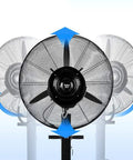 Image of Top Shelf Oscillating Floor Fan Featuring Heavy Duty Motor And Three Speed Airflow Modes with 90 degree swivel for cooling.