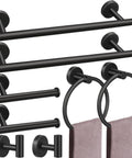 8 Piece Matte Black Bathroom Towel Rack Set Featuring 2 23-Inch Towel Bars, 2 Hooks, 2 Rings, And 2 Toilet Paper Holders